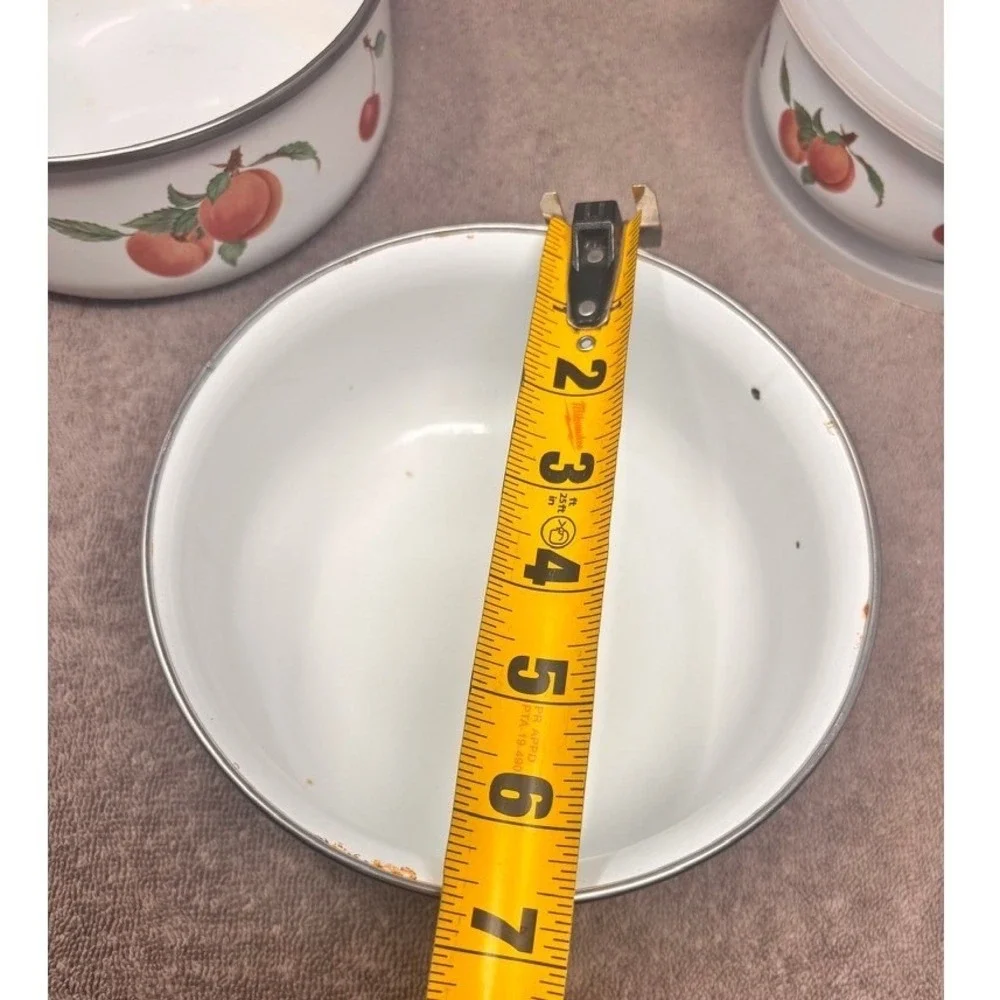 Vtg Fruit Enamel Nesting Bowls Set of 3 Farmhouse Lids